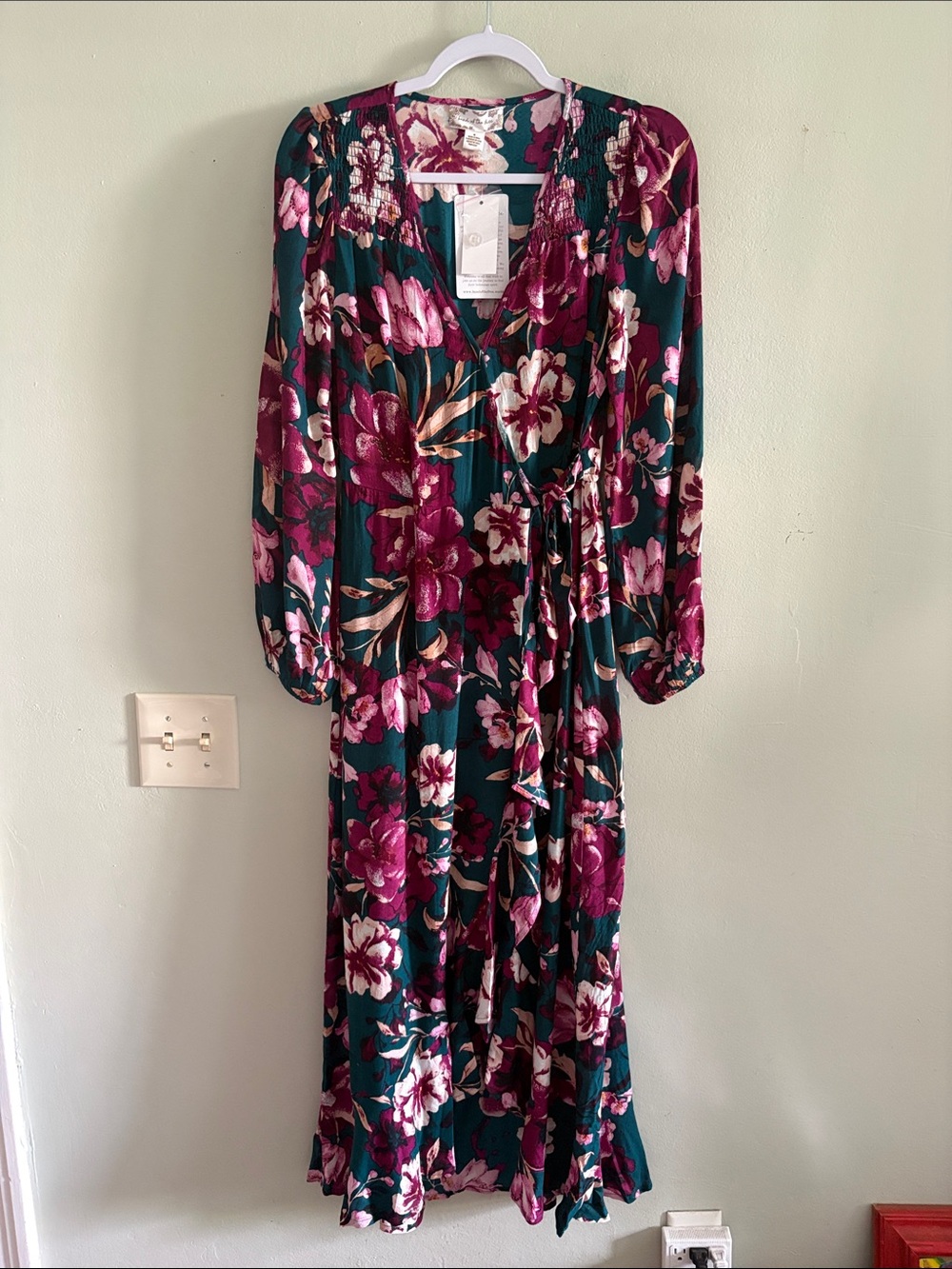 Band of the Free Pine Plum Polly Floral High Low Wrap Dress M NWT